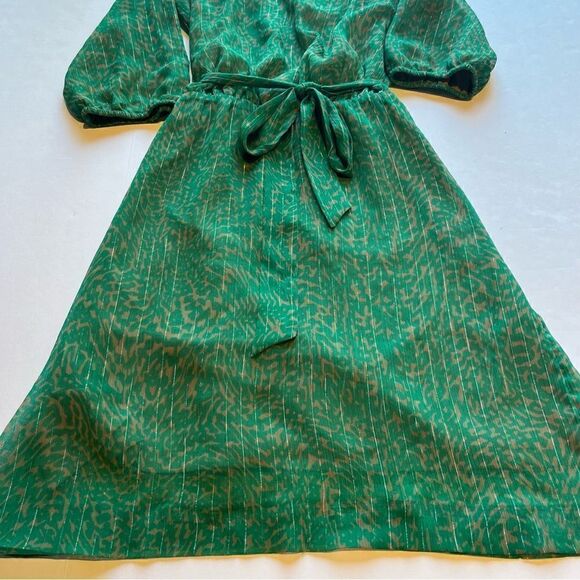 Banana Republic Factory Dress GreenTan Print Mid Length Size 4 - Picture 5 of 10
